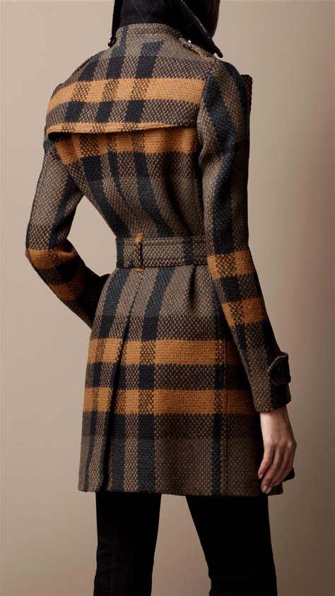 mid-length woven check wool trench coat burberry|burberry size chart.